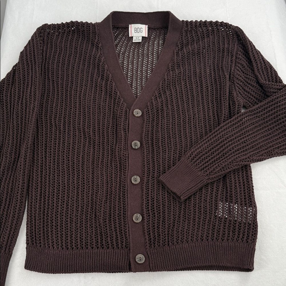 BDG Sweater Mens Small Brown Open Knit Beach Cardigan Grandpa Y2K 90s Urban